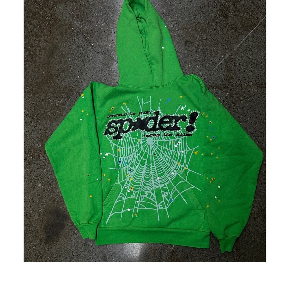 Sp5der Punk V2 Rhinestone Hoodie 'Bright Green'